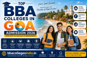 Top BBA Colleges in Goa 2026 featuring Goa beaches, student life, placements, fees, and admission information